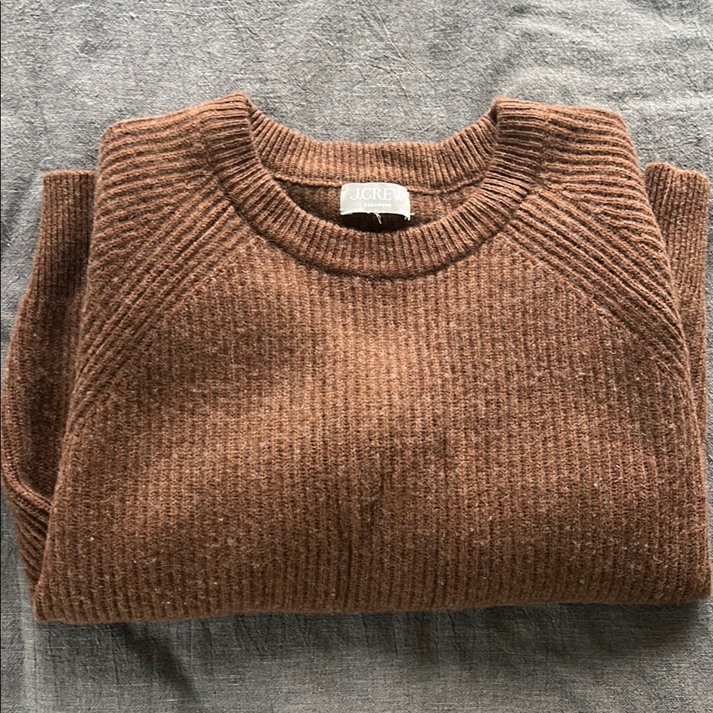 J. Crew Brown Crewneck Sweater Ribbed Knit Classic Design
